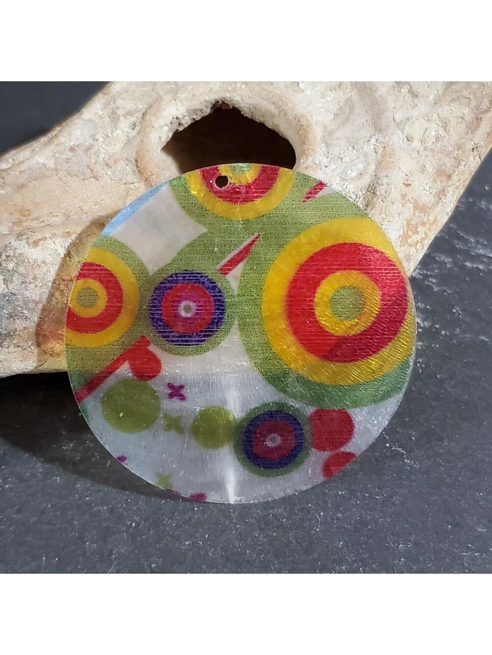 Retro Hippy Circles 50mm Capiz Shell Pendant Focal Bead